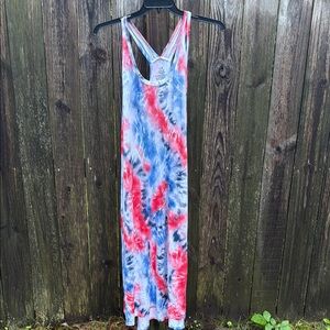 Red and Blue Sleeveless Halter Sundress